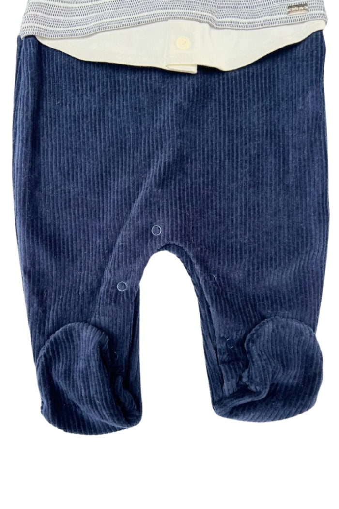 Navy & Gray Polo Velvet Footed Overall
