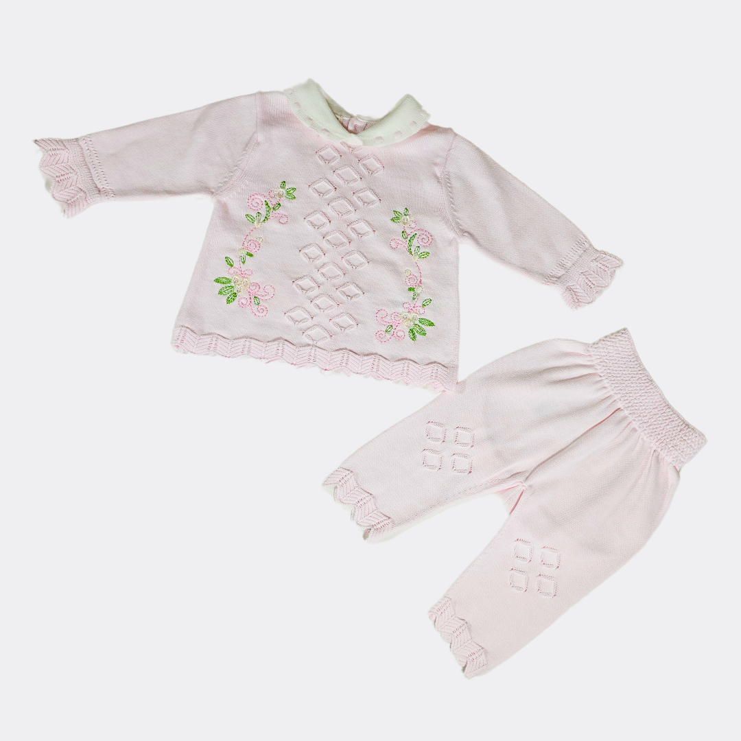 Pink Embroidered Organic Cotton Baby Set