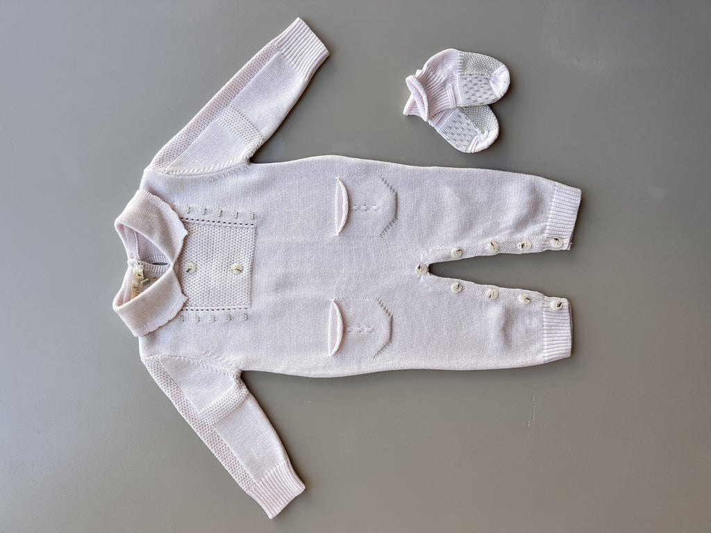 Pink Cotton Polo Overall With Socks