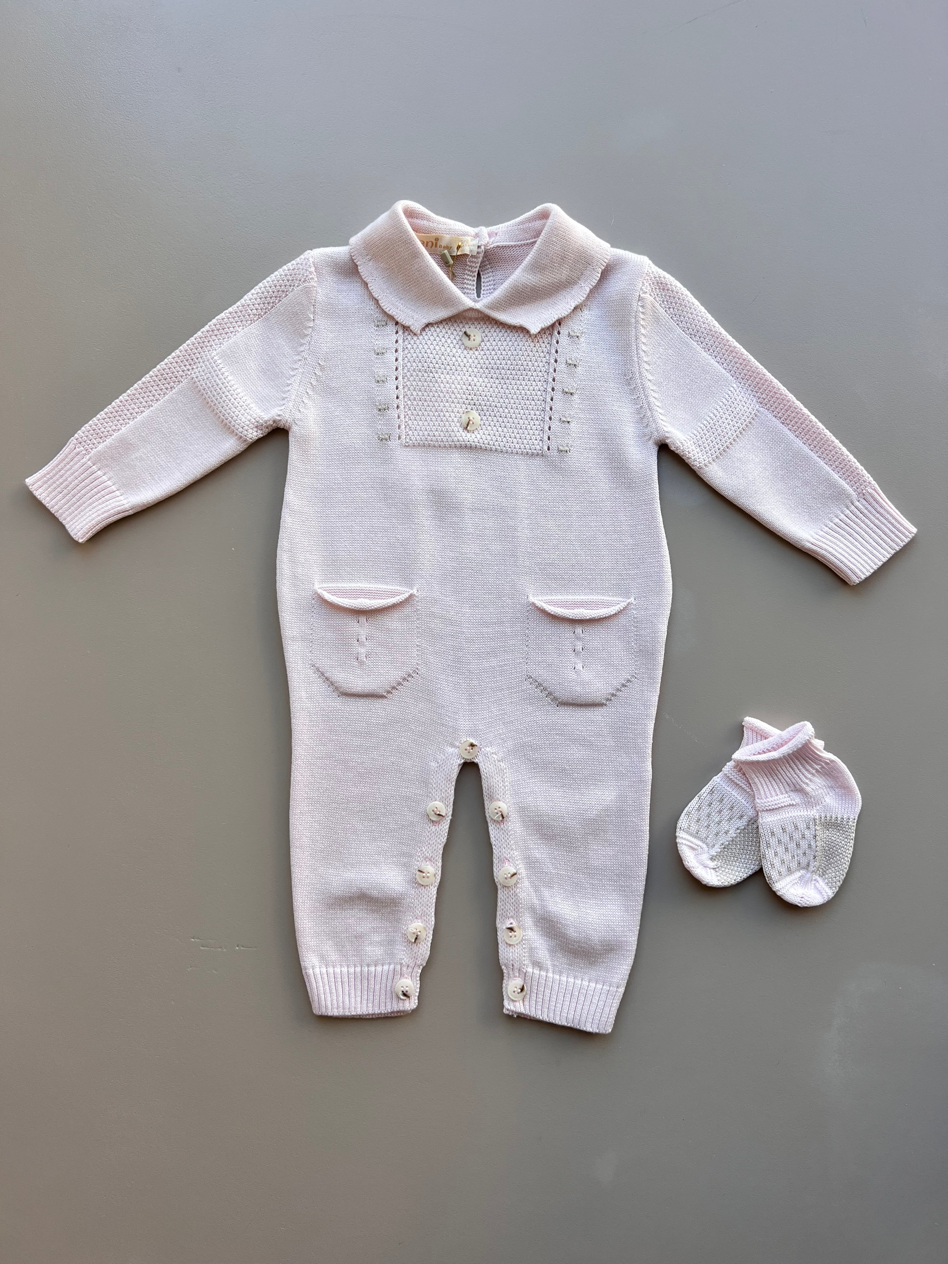 Pink Cotton Polo Overall With Socks