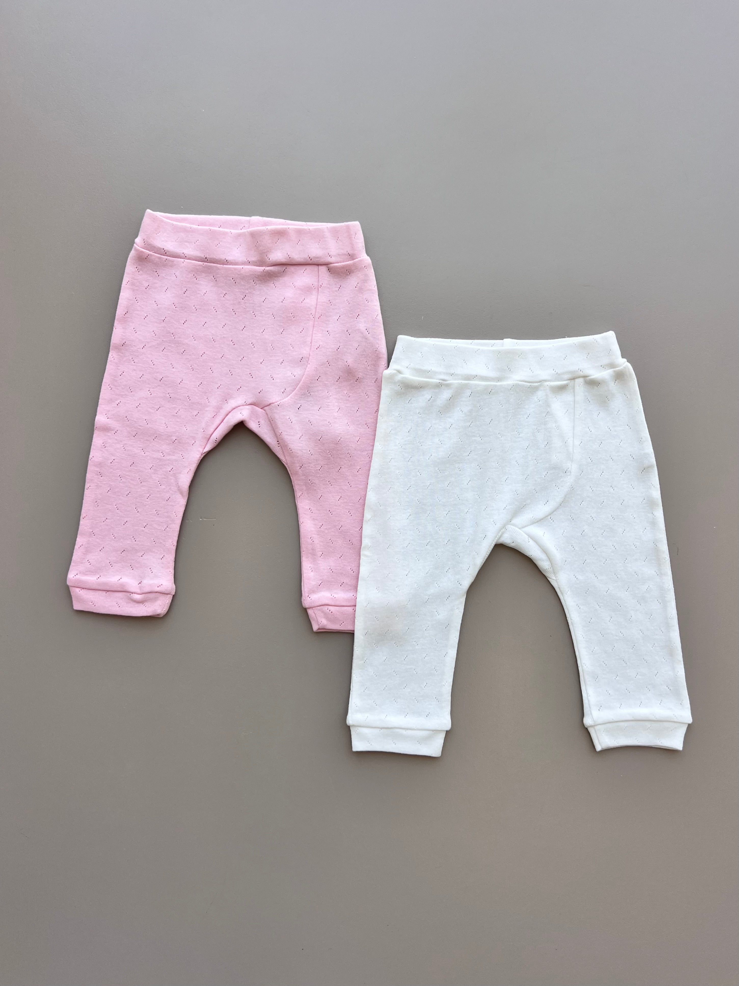 Pink And White Organic Cotton Pants Pack Of 2 pieces