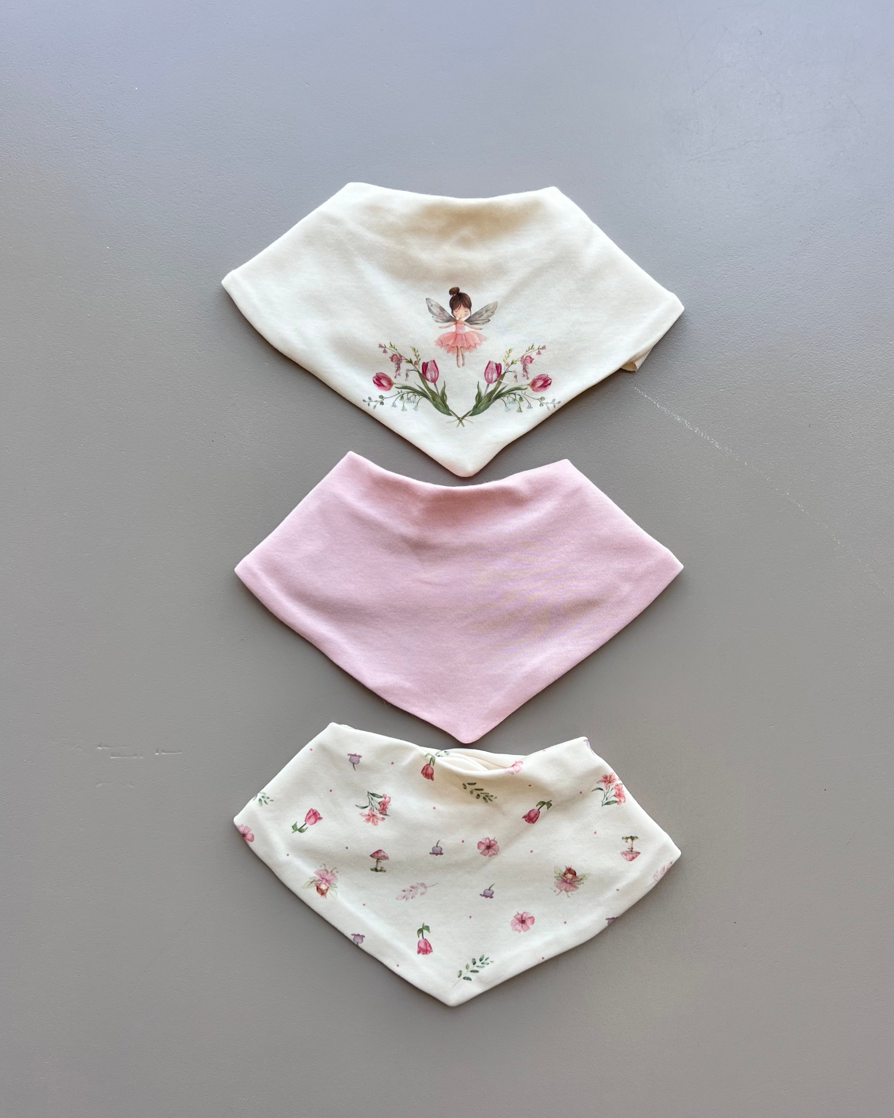 Beige & Pink GOTS™ Certified Organic Cotton Fly Bibs 3 Pcs