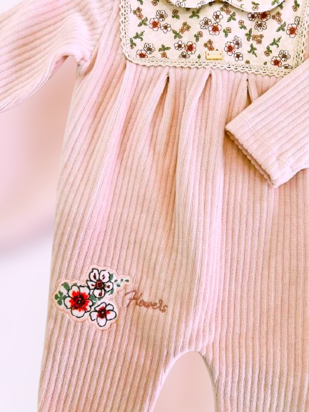 Light Pink and Beige Velvet Overall