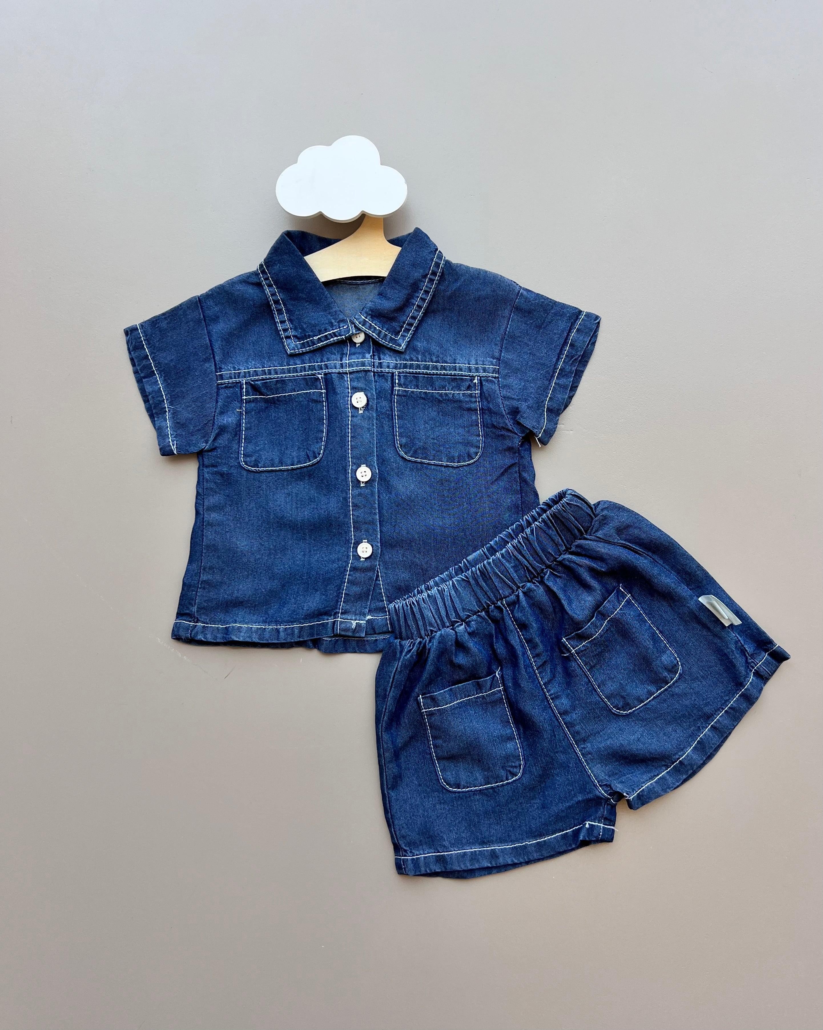 Navy Jeans Short sleeves T-shirt and Short 2Pcs Set