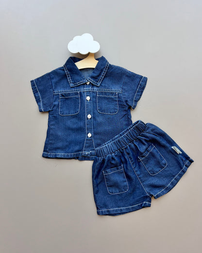 Navy Jeans Short sleeves T-shirt and Short 2Pcs Set