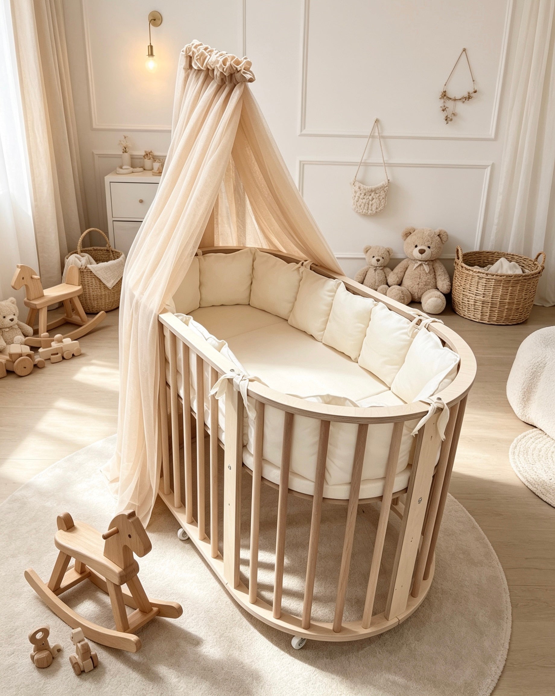 3 in 1 Oval Wooden Bed
