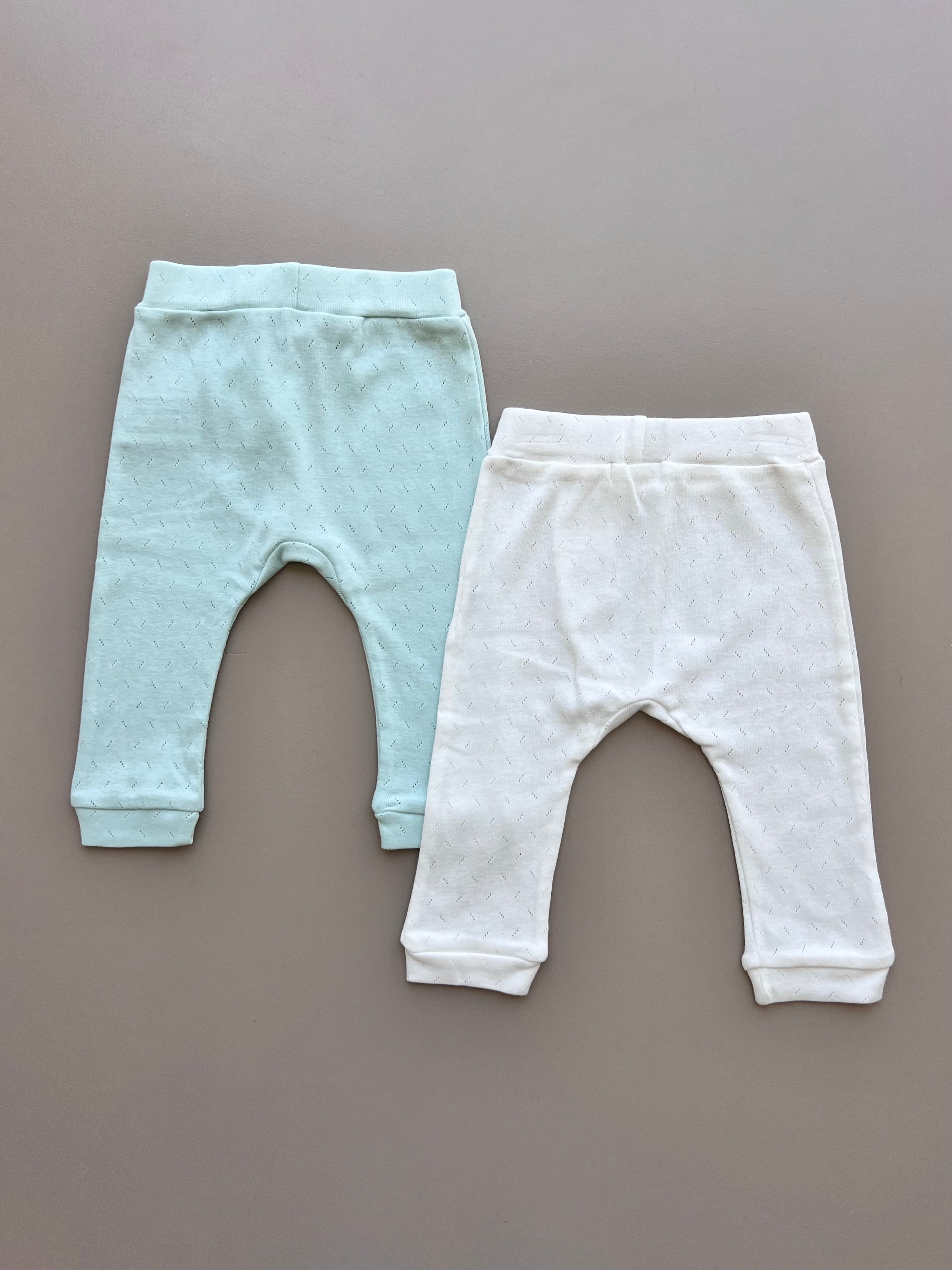 Mint Green And White Organic Cotton Pants Pack Of 2 Pieces