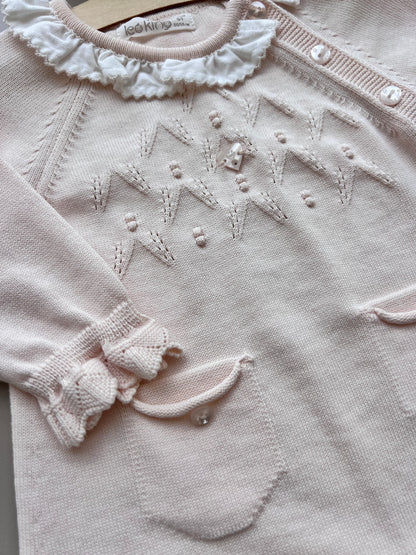 Salmon ruffles Organic Cotton 2 Pcs Overall With Hat
