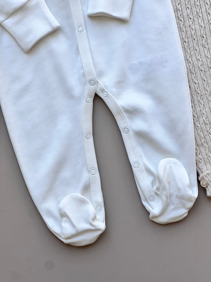 Beige Merino Wool Ruffles Hospital Set 5 Pcs