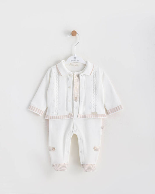 Beige Organic Cotton Overall With White Jacket