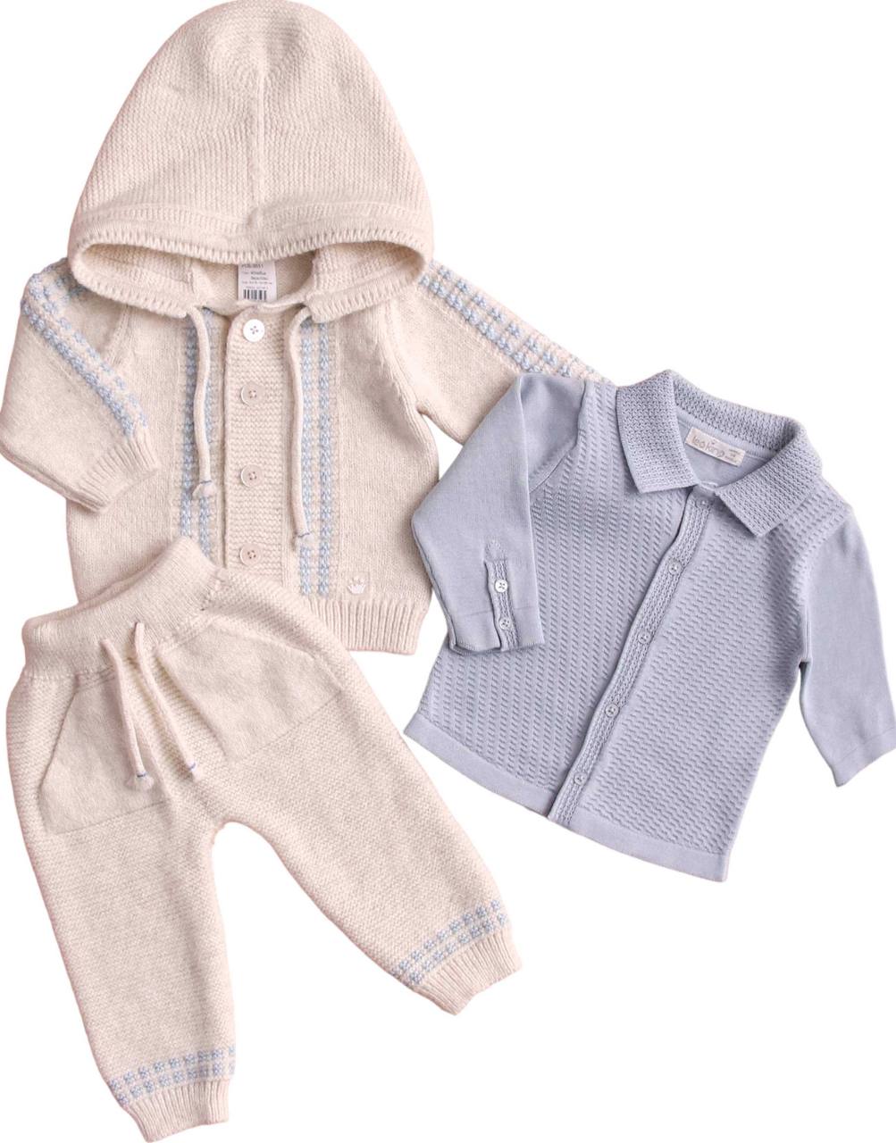 Off White And Blue Organic wool Set 3 pcs