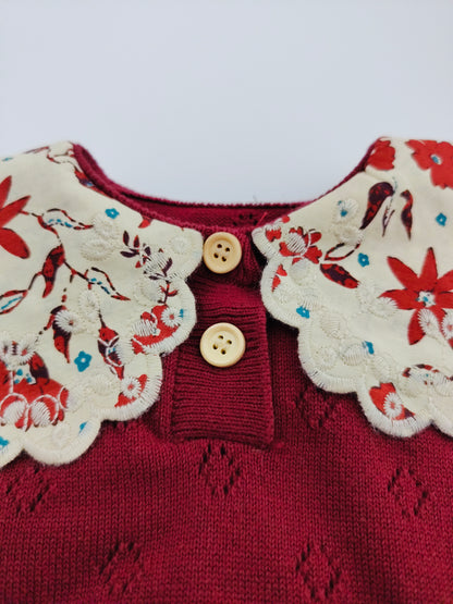 Red & Flower Collar Sweatshirt