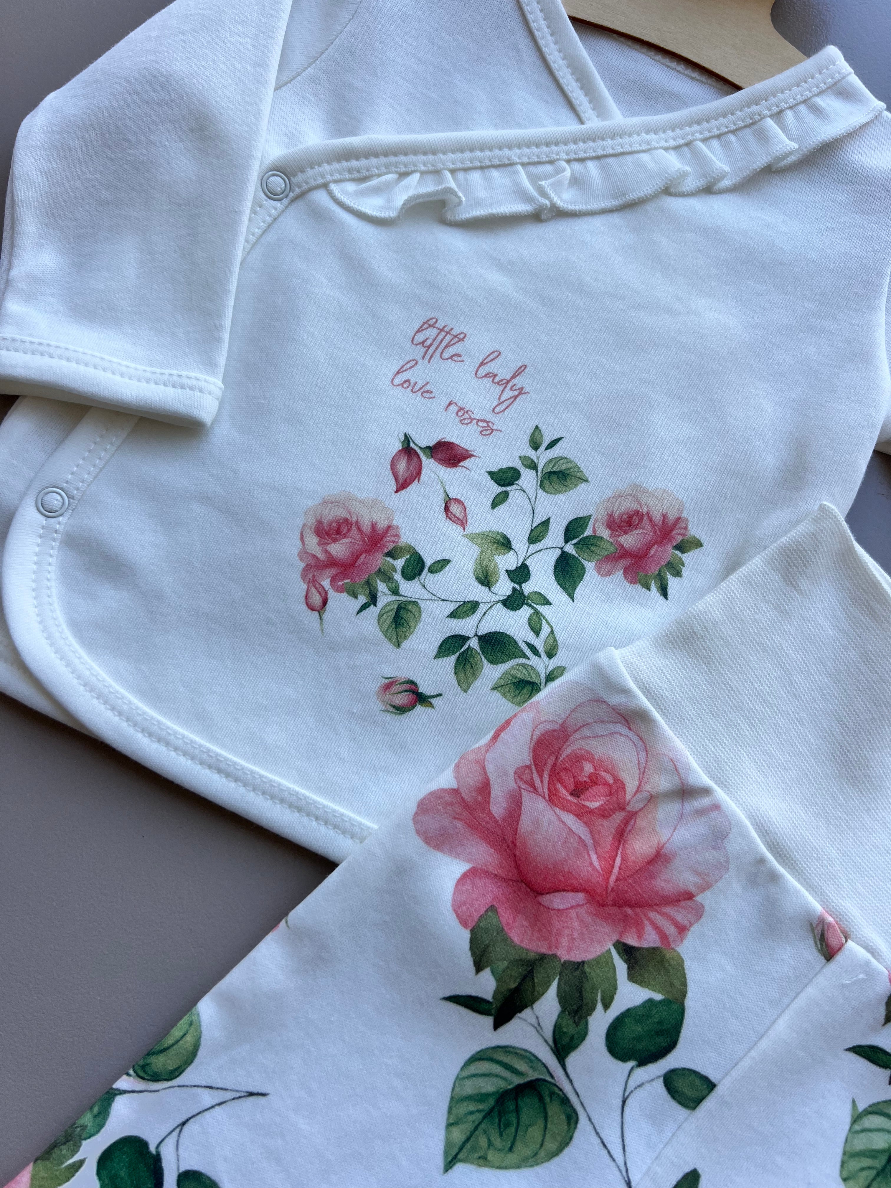 White & Pink GOTS™ Certified Organic Cotton Love Roses 5 Pcs Set