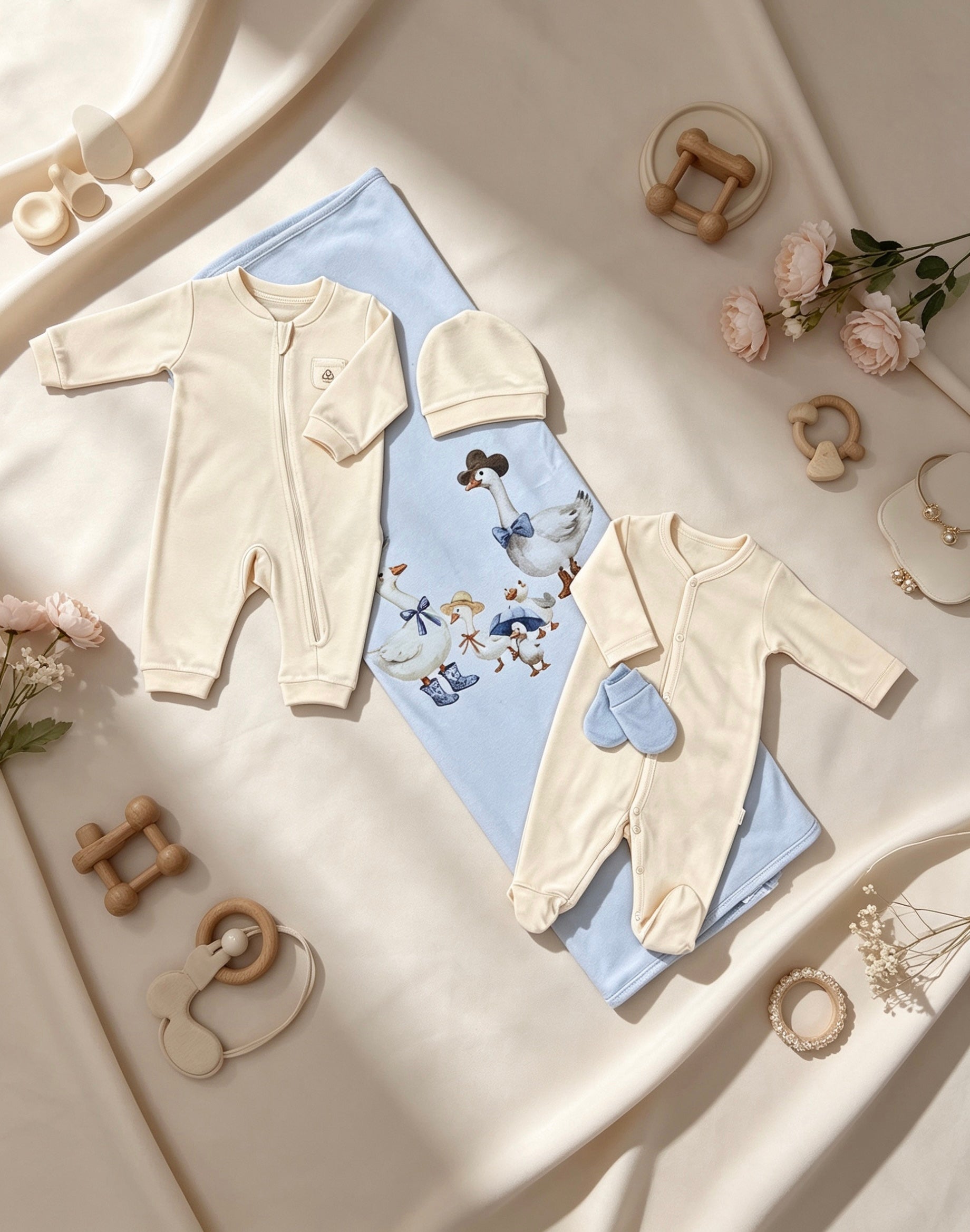 Light Beige GOTS™ Certified Organic Cotton Footed Overall