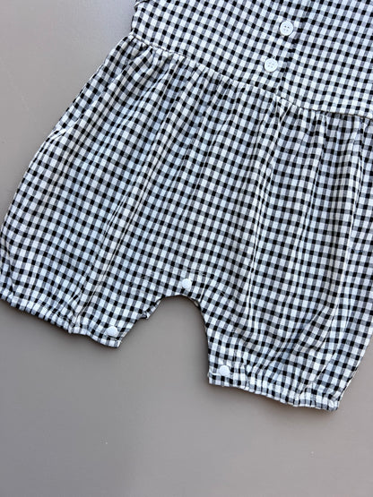 Black and White Carreaux Romper With Hat 2Pcs Set