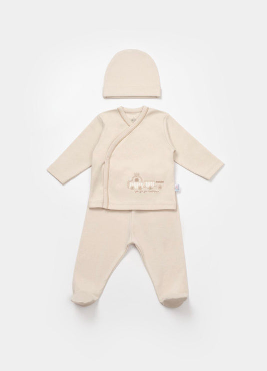 Beige Cars cotton Set 3 Pcs