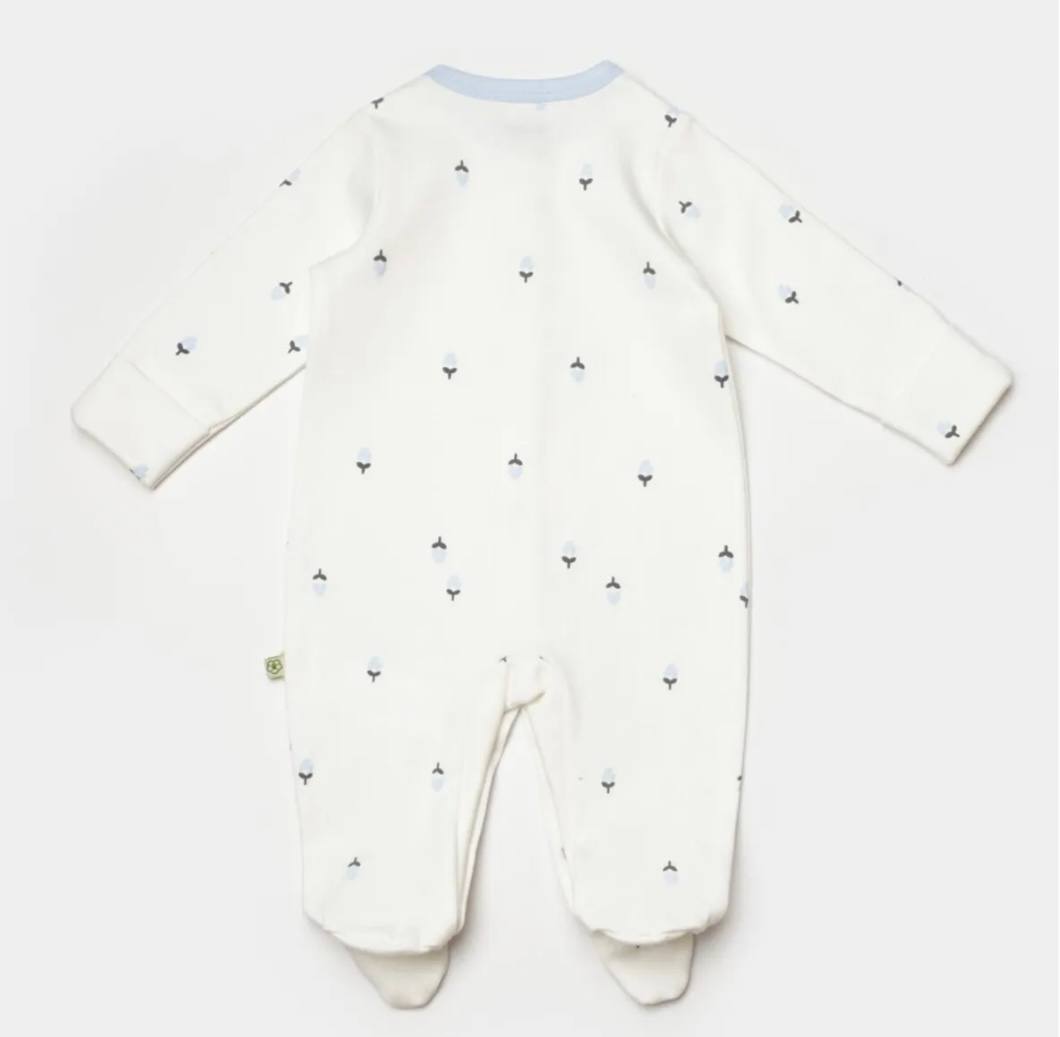 White And Blue Flower Organic Cotton Overall With Bib