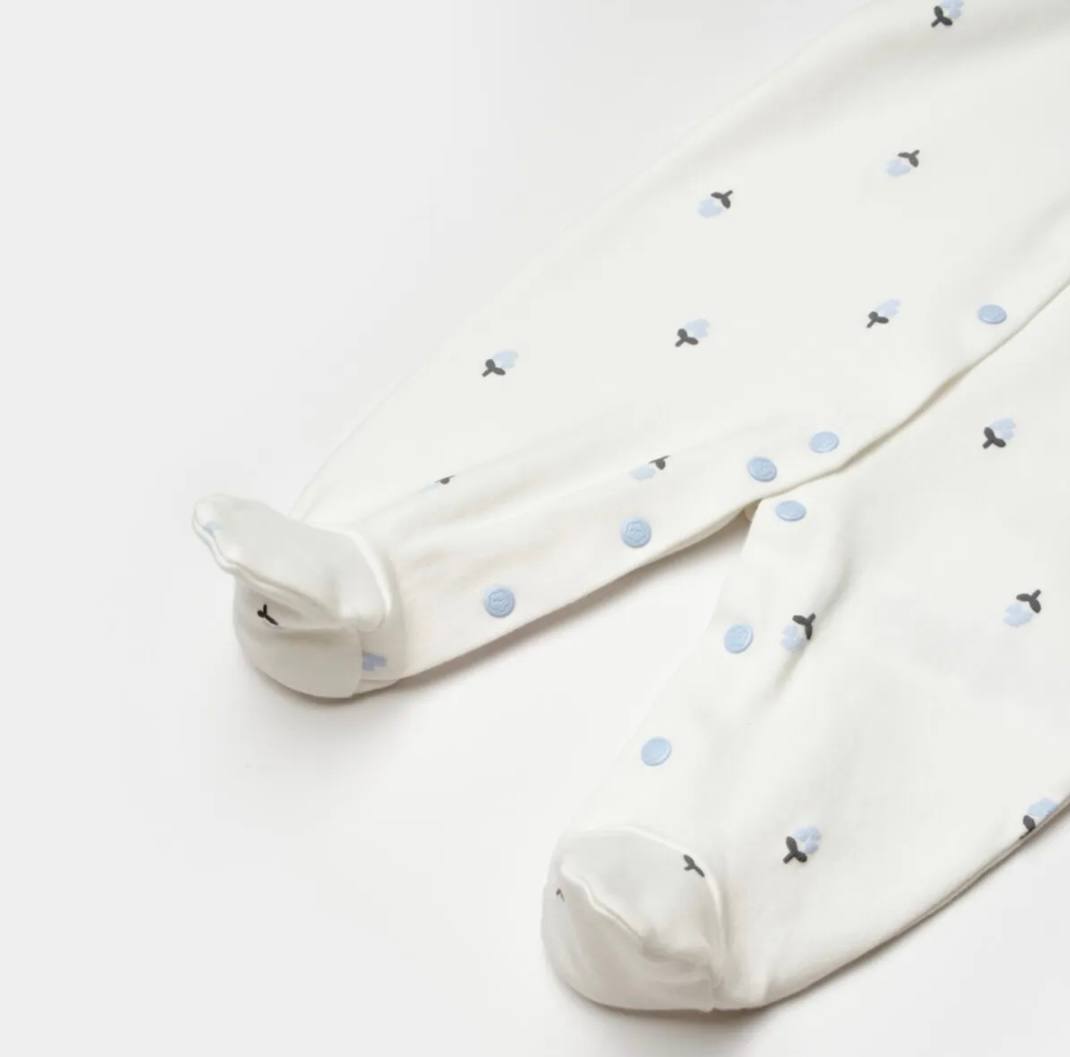 White And Blue Flower Organic Cotton Overall With Bib