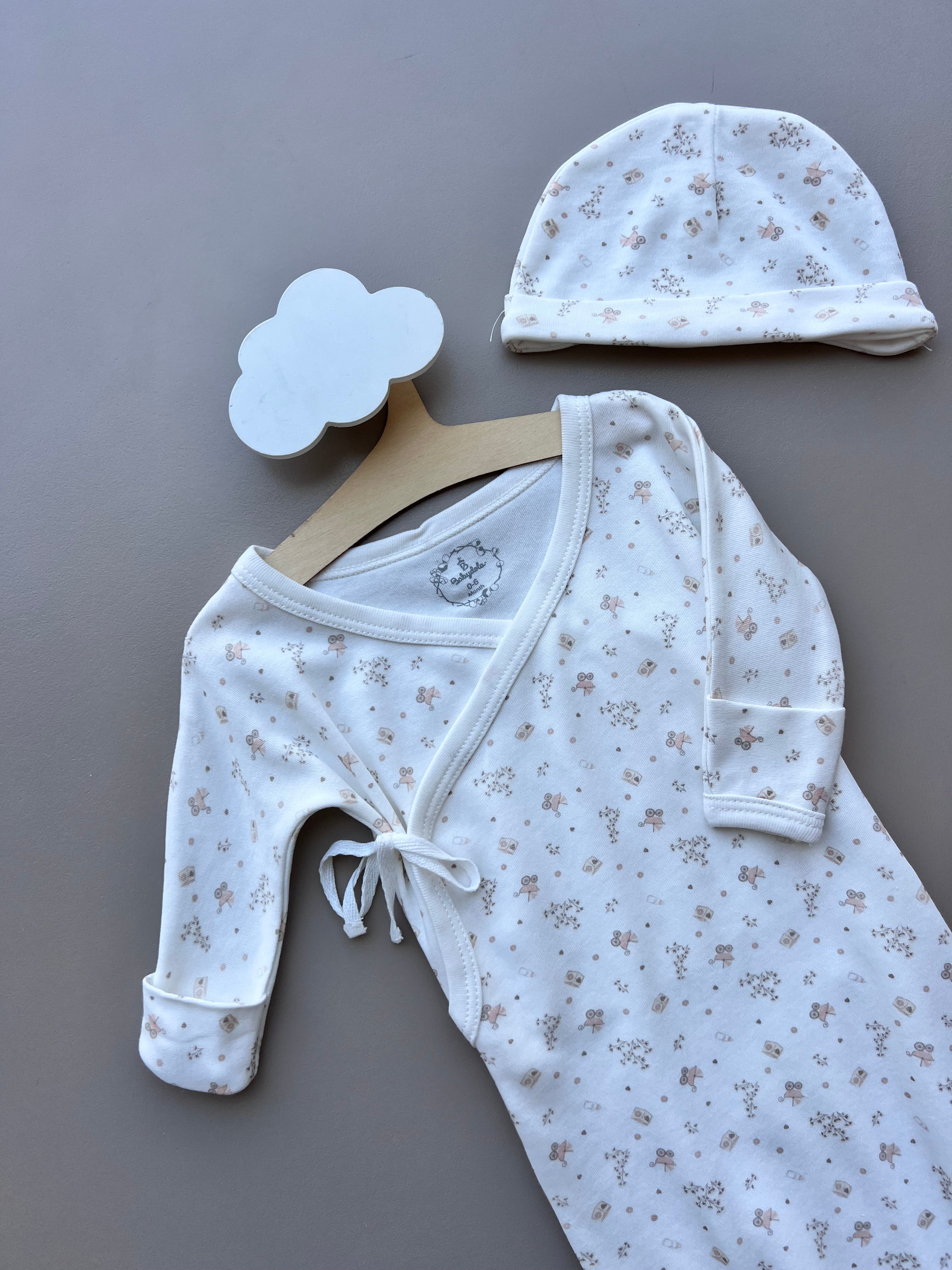 White Double Breasted Sleep Swaddle With Hat