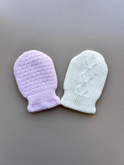 Light Pink & Off White Mitten Pack of 2 Pairs