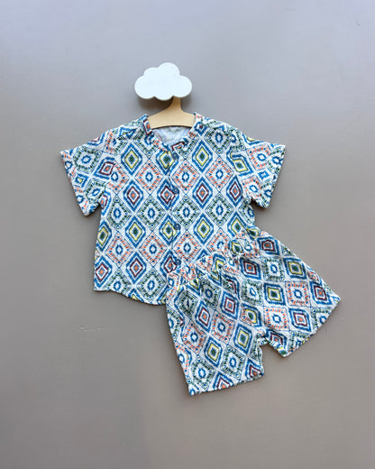 Blue & White GOTS™ Certified Organic Cotton Summer 2 Pcs Set