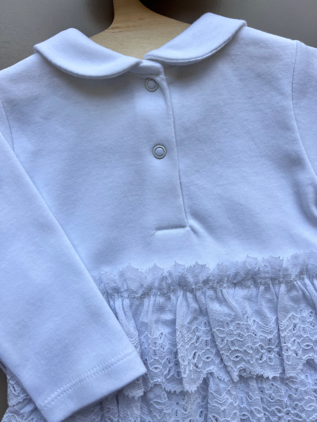 White GOTS™ Certified Organic Cotton Ruffles Long Sleeves Dress