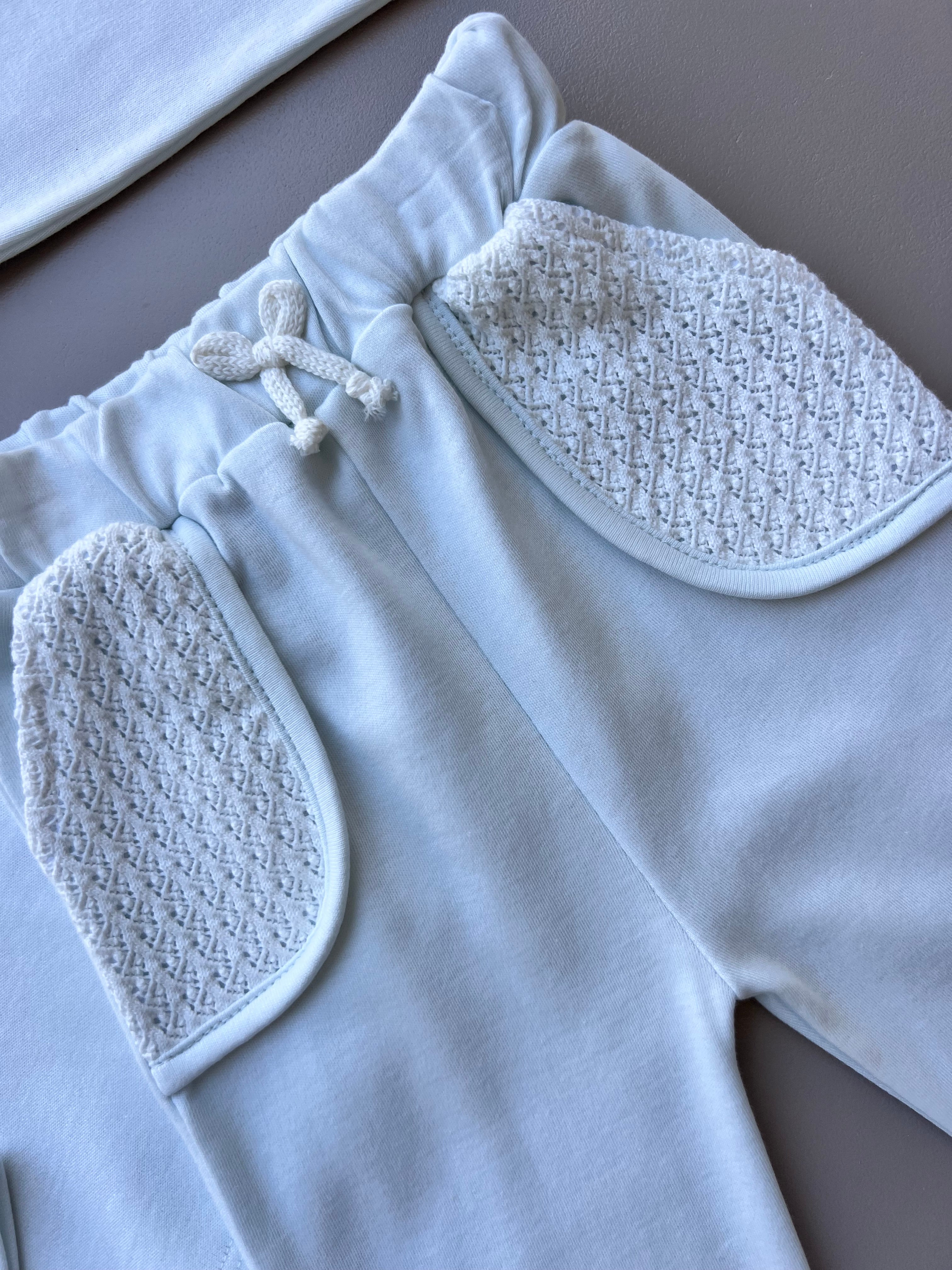 Baby Blue And White Organic Cotton Set 3 Pcs With Hat