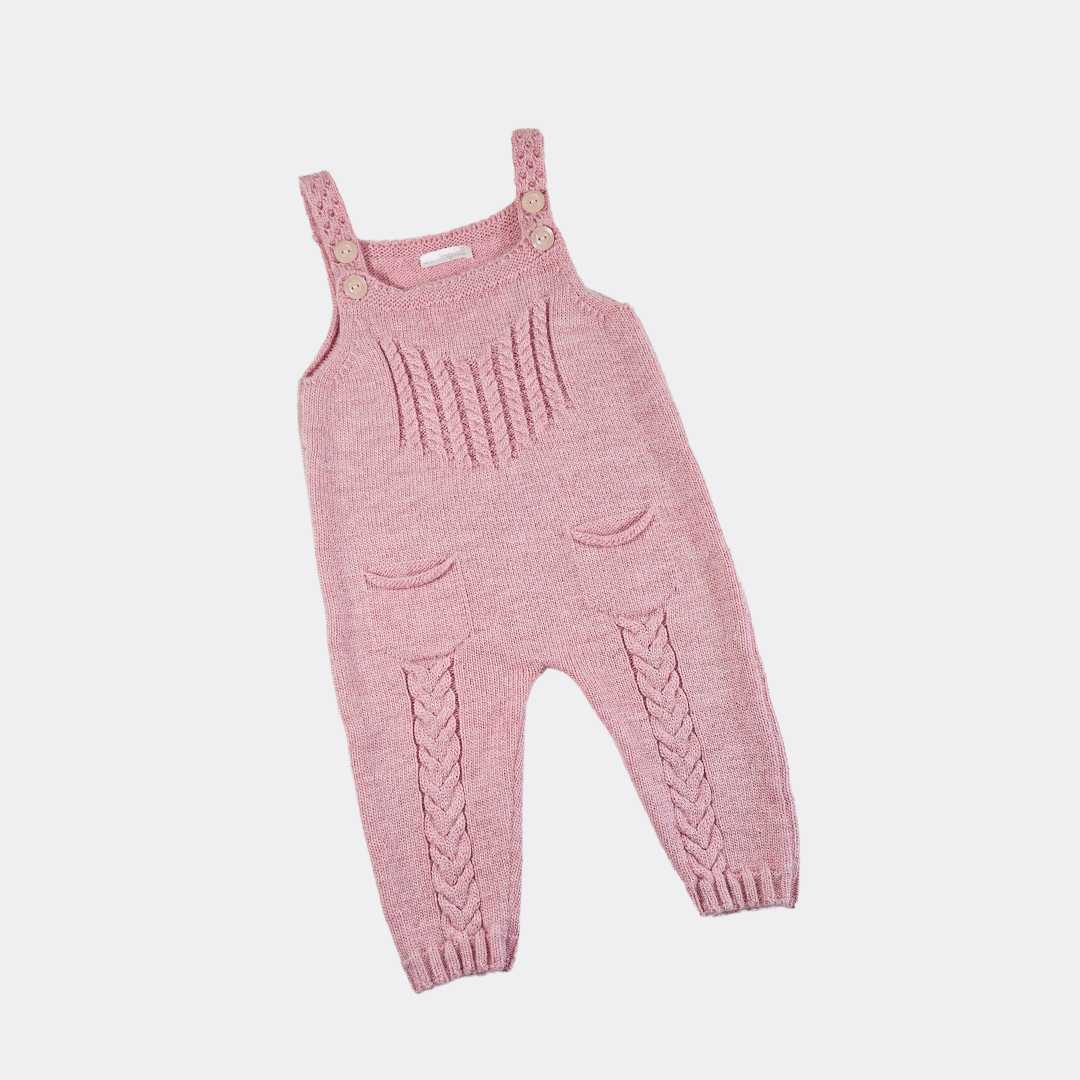 Pink/Off-White Organic Wool Salopette 2-piece set - La Farandole Paris