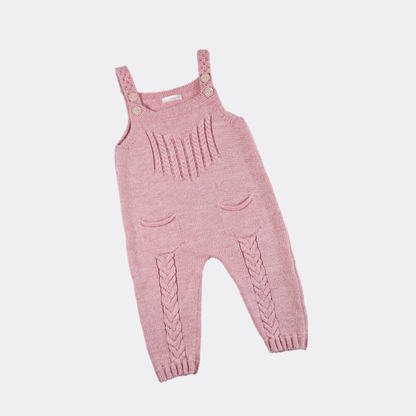 Pink/Off-White Organic Wool Salopette 2-piece set - La Farandole Paris