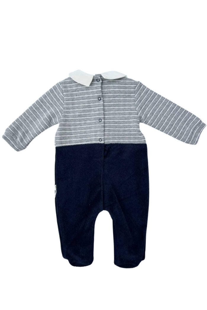 Navy & Gray Polo Velvet Footed Overall