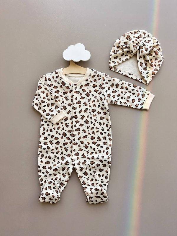 Leopard Organic Cotton Overall with Turban - La Farandole Paris