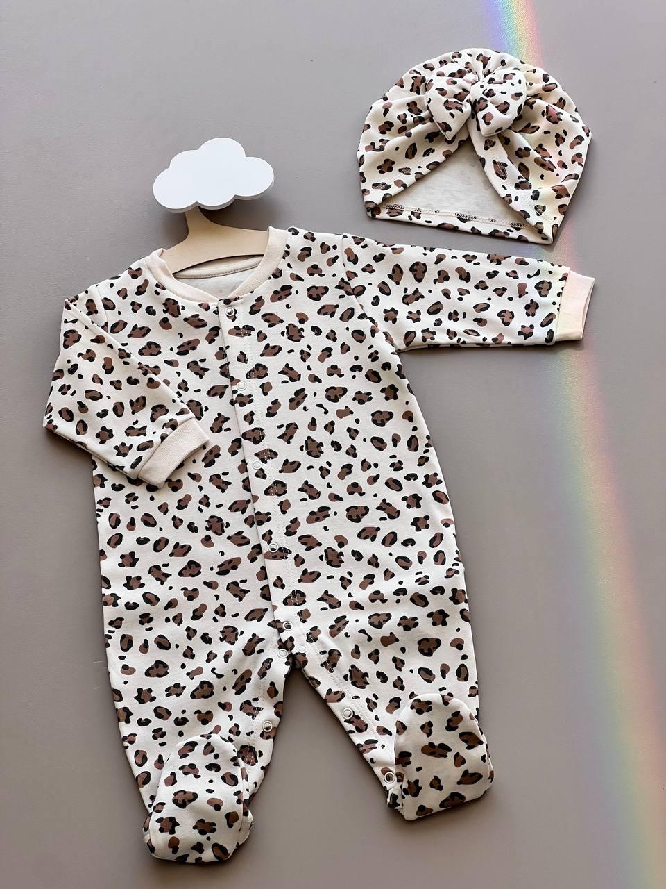 Leopard Organic Cotton Overall with Turban - La Farandole Paris