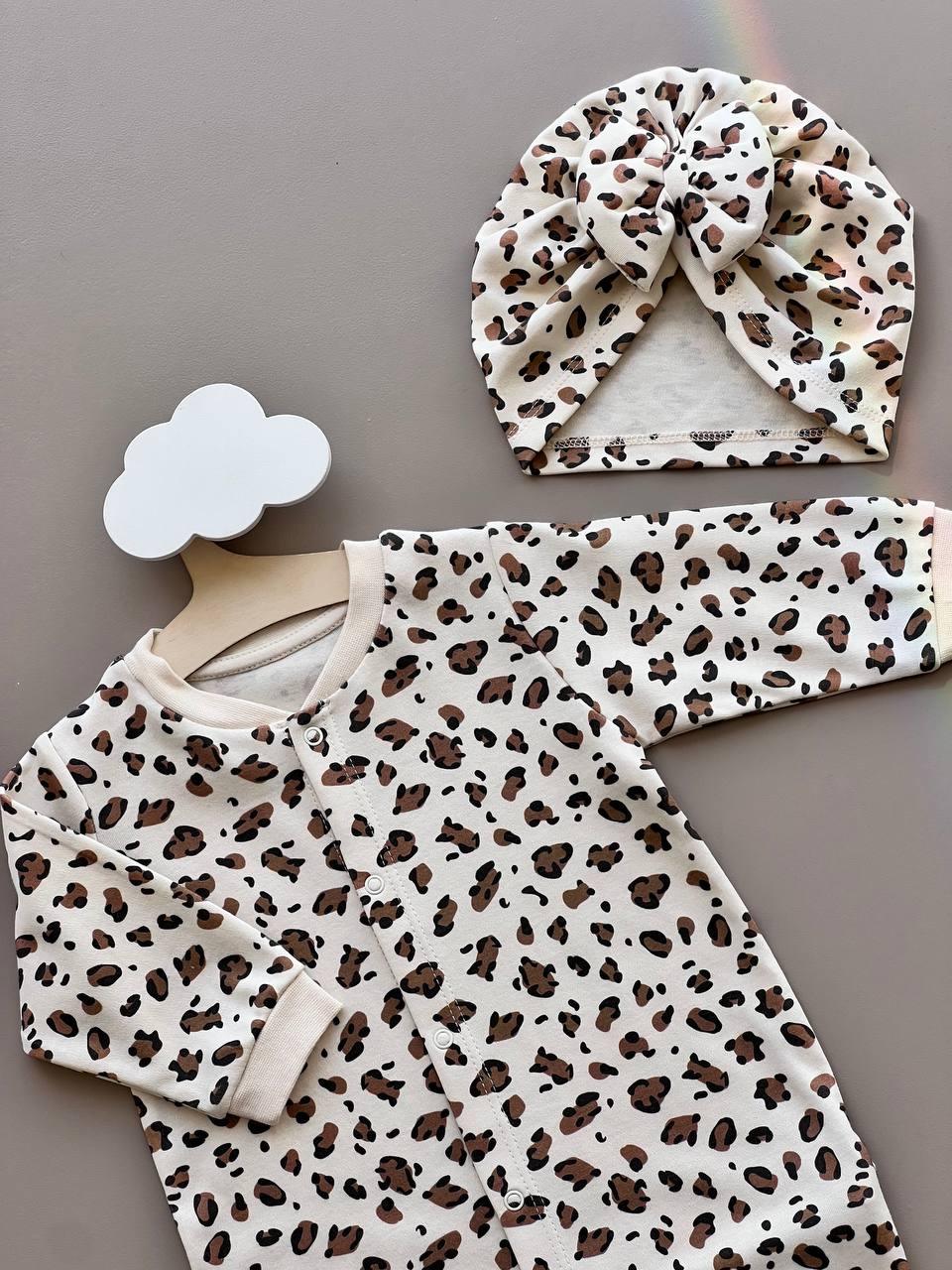 Leopard Organic Cotton Overall with Turban - La Farandole Paris