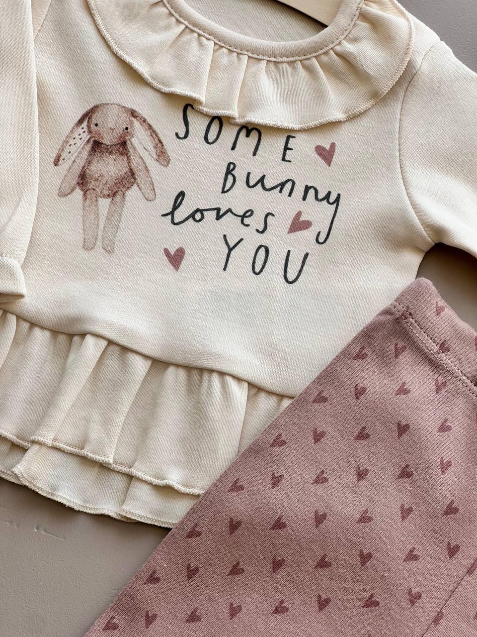 Beige And Brown Organic Cotton Bunny Set 2 Pcs - La Farandole Paris