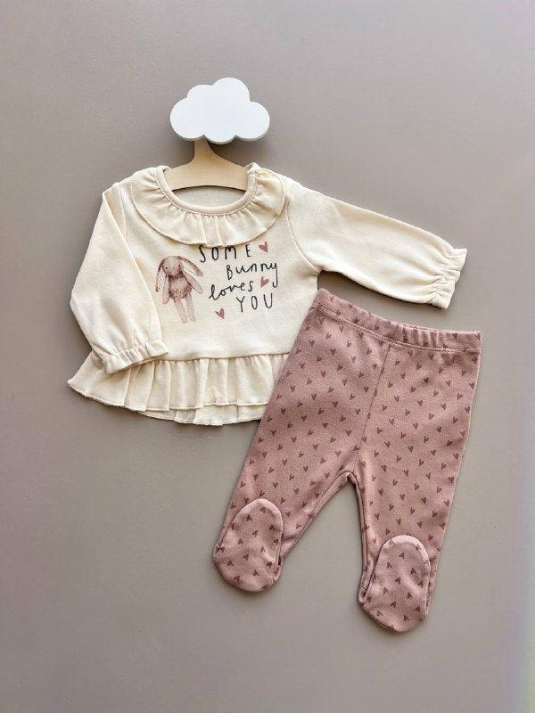 Beige And Brown Organic Cotton Bunny Set 2 Pcs - La Farandole Paris