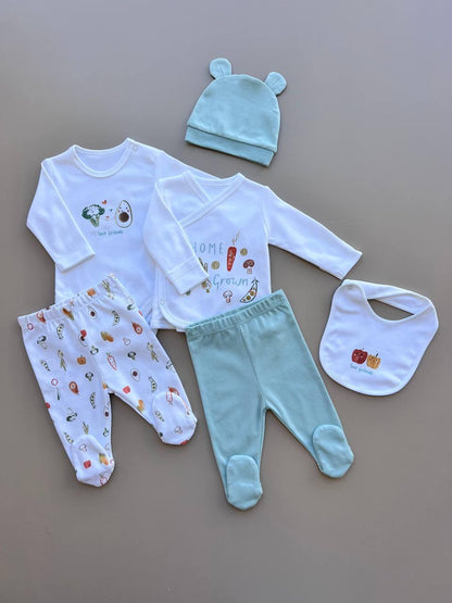White And Sea Green Organic Cotton Vegetables 6 Pcs - La Farandole Paris