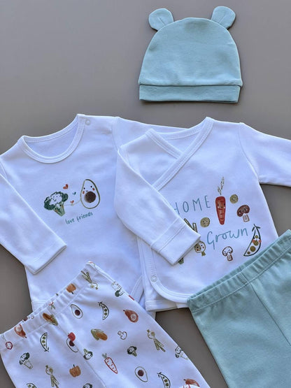 White And Sea Green Organic Cotton Vegetables 6 Pcs - La Farandole Paris