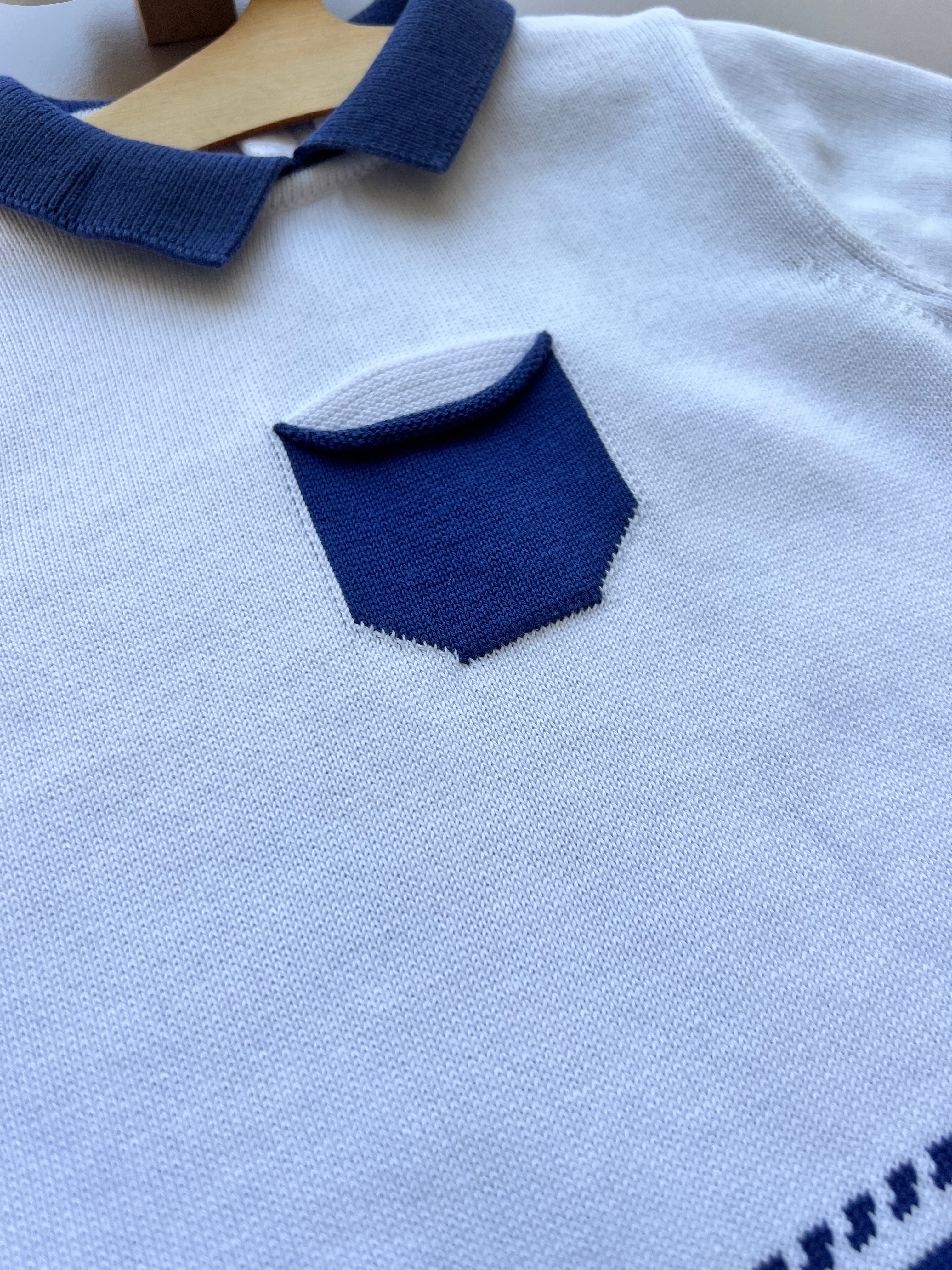 Grey And Navy Blue Short Sleeves Romper Organic Cotton
