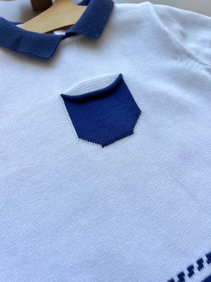 Grey And Navy Blue Short Sleeves Romper Organic Cotton