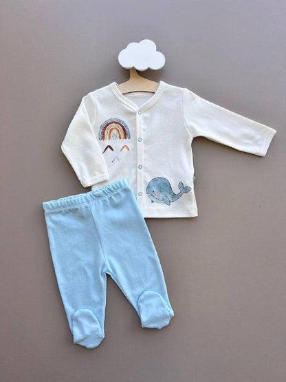 White And Blue Organic Cotton Rainbow Set 2 Pcs - La Farandole Paris