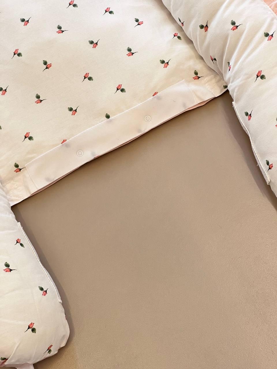 White And Pink Flowers Organic Cotton Baby Nest - La Farandole Paris