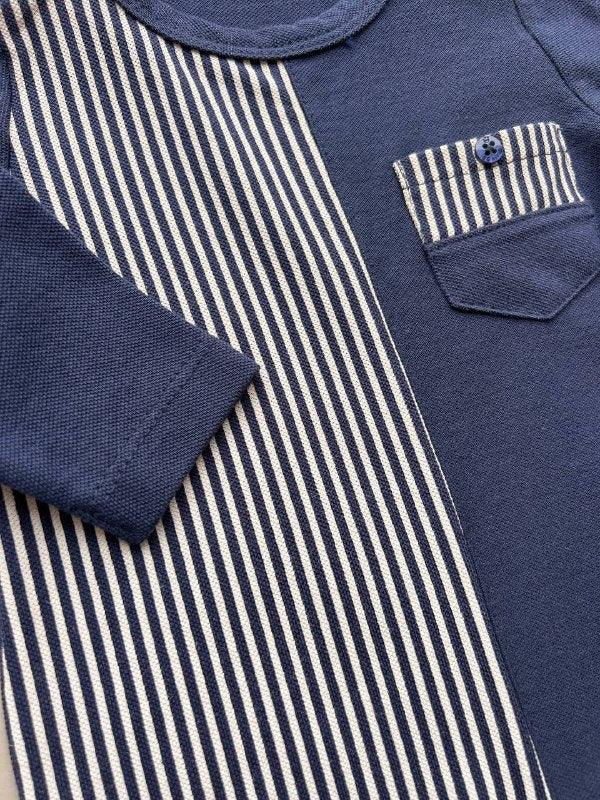 Navy Blue Organic Cotton Stripped Overall - La Farandole Paris