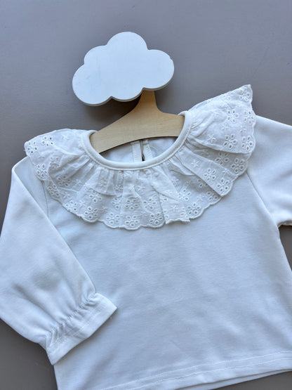 White Collar Dentelle Longsleeves Top