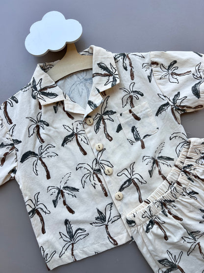 Ecru Hawaii Palms Polo 2Pcs Set