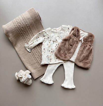 Flowers Fur Vest 3 Pcs Set