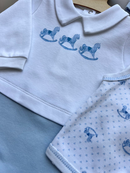 Blue & white GOTS™ Certified Organic Cotton My Toy Overall 4 pcs Set