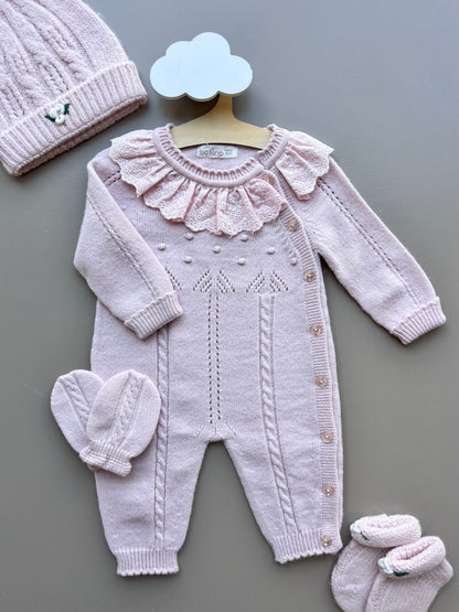 Plush Pink Merino Wool Ruffles Hospital Set 4 Pcs