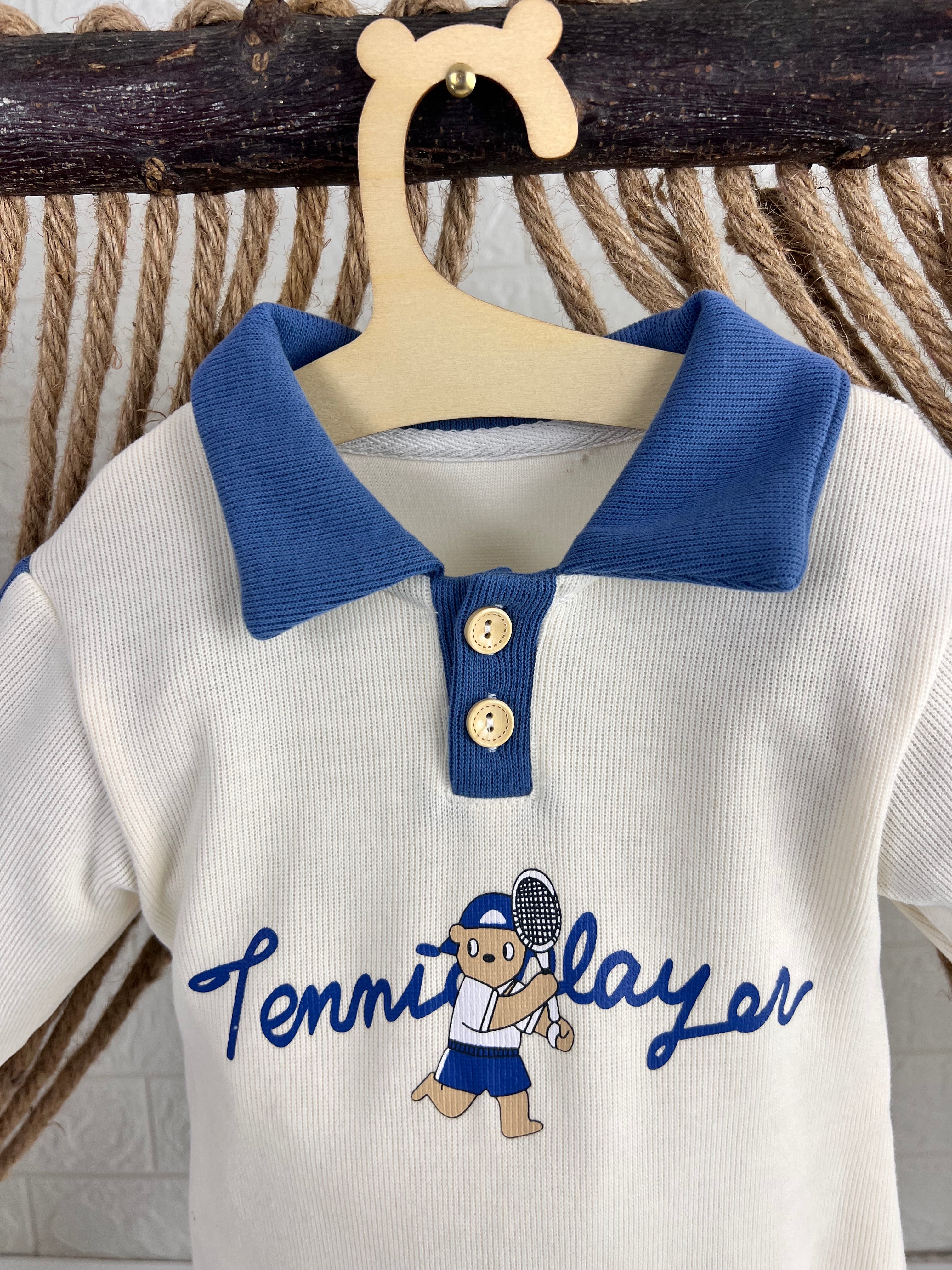 Beige & Blue Collar Overall
