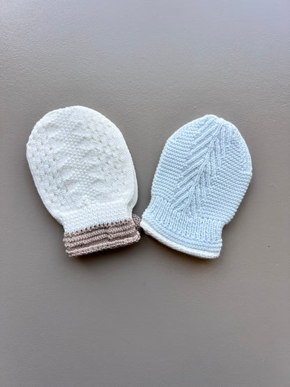 Light Blue & Off White Mitten Pack of 2 Pairs