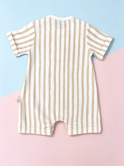 Beige Lion Stripped GOTS™ Certified Organic Cotton Romper
